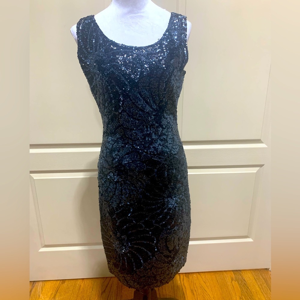 Vintage Jeri Jo Knitwear, Inc.  100% Wool Black Sequin Sleeveless Dress, 12